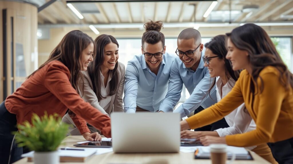 personas capacitandose en equipo al estilo marketing