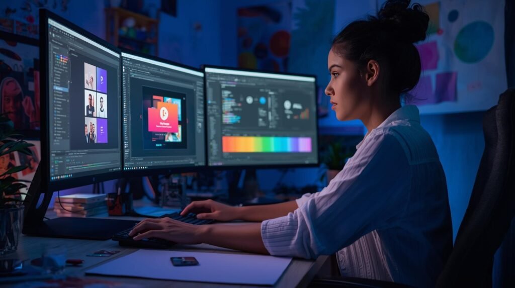 un diseñador gráfico impulsado por ia creando branding y banner